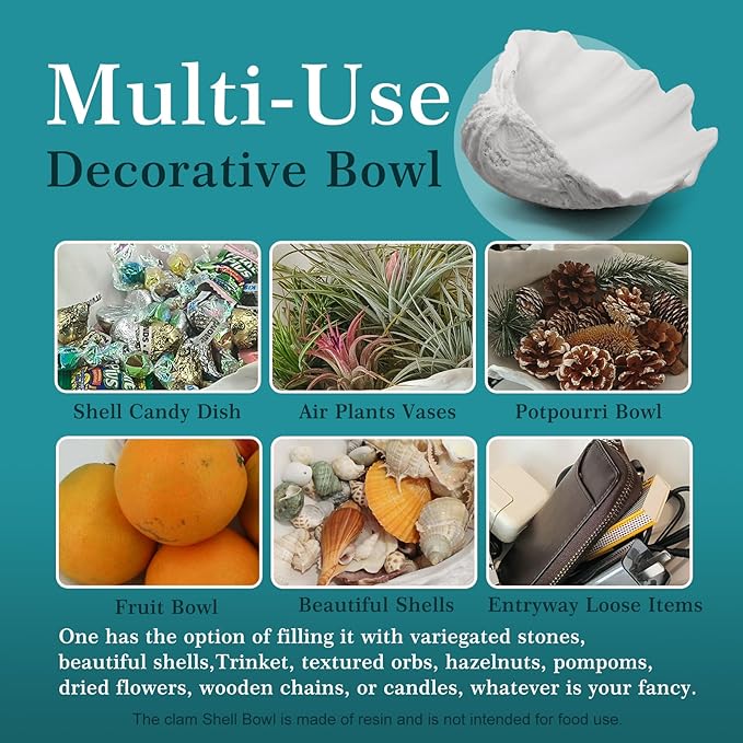 Accessoryway Extra Large Clam Shells Decorative Bowl-White Sea Shells Decorative Storage Bowls for Coastal Beach theme house table centerpiece decorations & Nautical decor for coffee table-12.4"-1PC