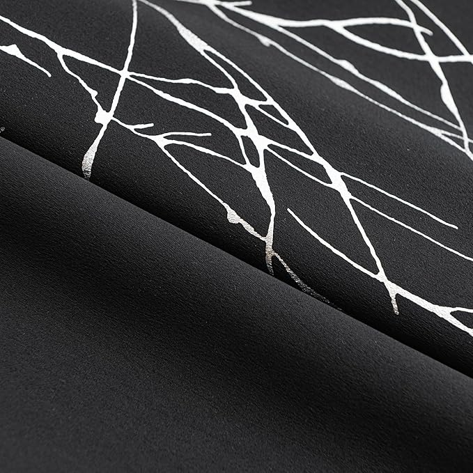 Grommets Blackout Long Window Curtains Black Silver-52W*84L 2PCS Drapes for Bedroom