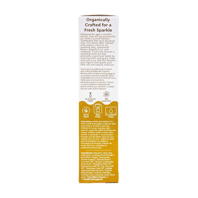 RADIUS Children's Toothpaste, Coconut Banana, 3 oz, Non-Toxic Chemical-Free Gluten-Free, Designed to Improve Gum Health & Prevent Cavities, Pack of 2