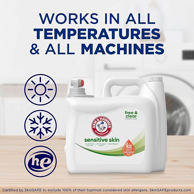 ARM & HAMMER Sensitive Skin Free Clear, 170 Loads Liquid Laundry Detergent, 170 Fl oz