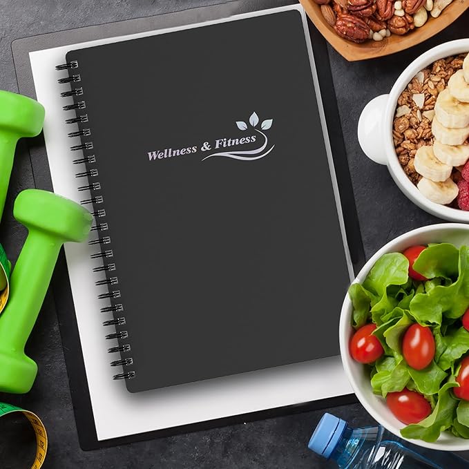 Wellness Planner & Fitness Log - Daily Diet & Health Journal with Weight Loss, Wellness Journal Notebook for Tracking Fitness, Sleep, Nutrition, Meal, Habits, A5(5.8 x 8.6 inch) (Black Silvery)