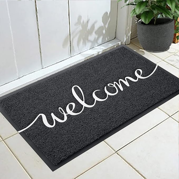Door Mat, Welcome Mats Outdoor, Front Door Mat for Outside Entry, Doormat Outdoor/Indoor Entrance, Front Door Rugs for Entryway Indoor, for Entryway, High Traffic Areas (32"x20", Black)