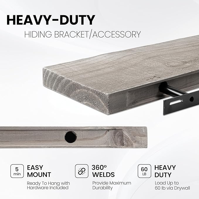 Fun Memories Floating Shelves for Wall Decor, 40"x8" Rustic Reclaimed Wood Shelves, Heavy-Duty Wall Mounted Shelves with Invisible Brackets, Set of 2for Living Room, Bedroom, Kitchen, Grey Finish