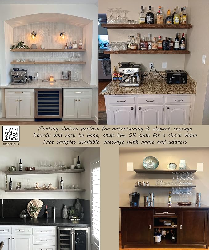 joelsantiques 60 Inch Wooden Floating Shelves for Wall - 60x8x2 in - Made of Natural Wood - Long Wall Shelves for Bedroom - Perfect for Living Room, Kitchen - Made in USA - Beige