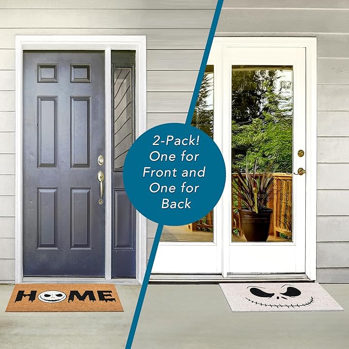 Gertmenian Nightmare Before Christmas Coir Doormat - 2x3 Welcome Mat (2-Pack), Ideal for High Traffic Areas in Front Door, Garage, Entryway - Disney Nightmare Jack Skellington, 80024