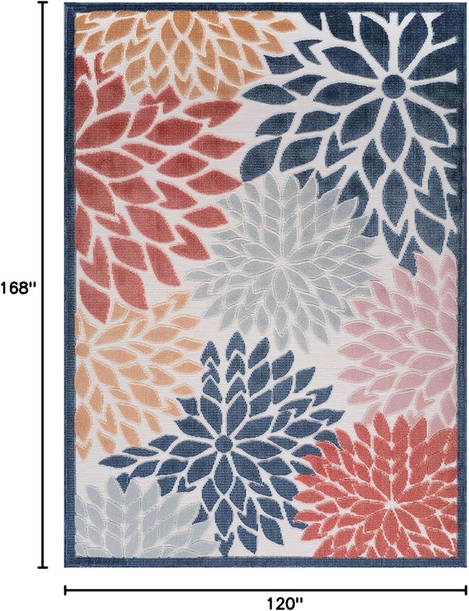 Beverly Rug Outdoor Rug 10x14 Large Modern Floral Tropical Area Rugs for Indoor and Outdoor Patio Easy to Clean Non Shedding Living Room Porch Garden Washable Outside Carpet (10 x 14 Multicolor)