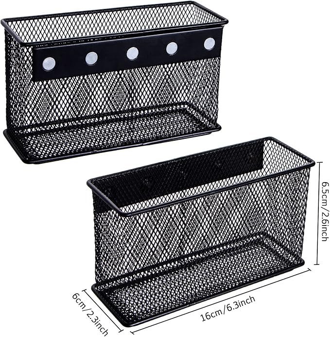 dedoot Magnetic Basket for refrigerator Storage Magnetic Pencil Holder Basket Mesh Black Strong Magnetic Pen Holder for Refrigerator,Whiteboard, Locker, Home and Office Organizer, 6.3x2.3x3.6inch