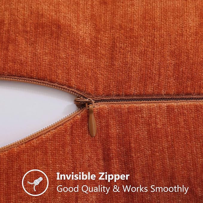 decorUhome Fall Chenille Soft Throw Pillow Covers 20x20 Set of 2, Farmhouse Velvet Neutral Decorative Euro Pillow Covers with Stitched Edge for Couch Sofa Bed Home Decor, Rust