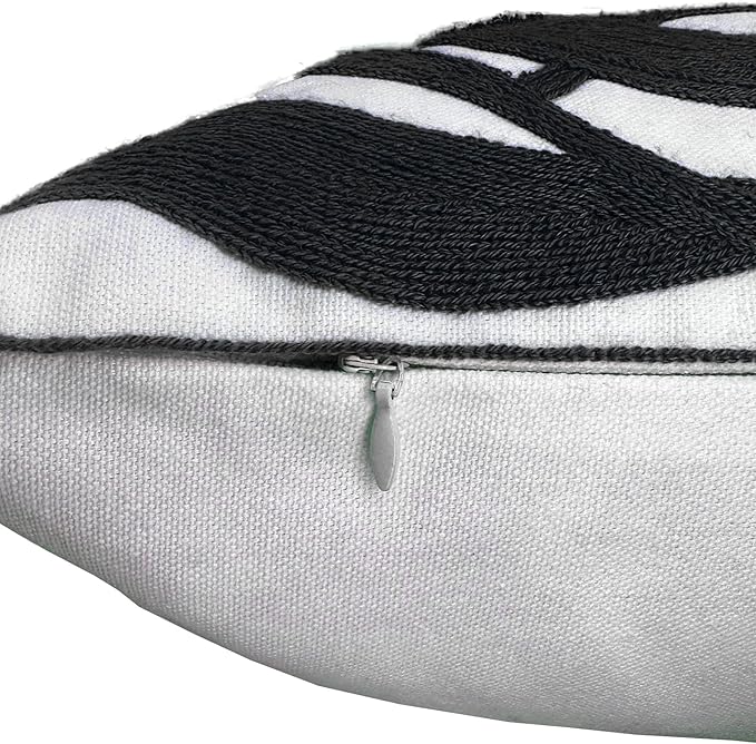 Alysheer Farmhouse Floral Leaves Embroidered Decorative Throw Pillow Cover 18x18 inches, Boho Tufted Flowers Embroidery Pattern Chic Cotton Cushion Case for Couch Bed Sofa Living Room(Black)