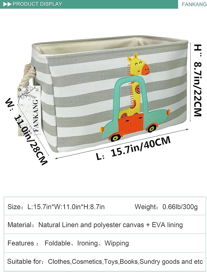 FANKANG Rectangular Laundry Basket Nursery Storage Fabric Storage Bin Storage Hamper,Gift Baskets(Giraffe)