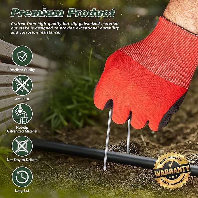 FEED GARDEN 8 Inch 100 Pack Galvanized Landscape Staples 11 Gauge Anti-Rust Garden Stakes Landscaping Fabric SOD Pins Yard Stakes for Weed Barrier Fabric