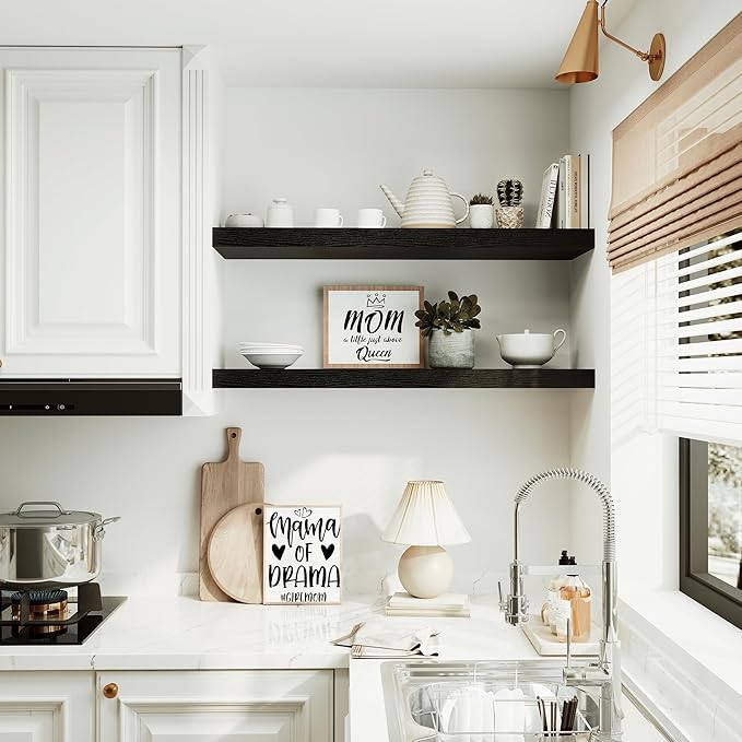 Black Floating Shelves for Wall 10 inch Deep, 36” x 10.3” x 1.8”, Large Wall Shelves for Bedroom, Bathroom, Living Room, Kitchen, Office, Modern Shelf Home Decor with Invisible Bracket