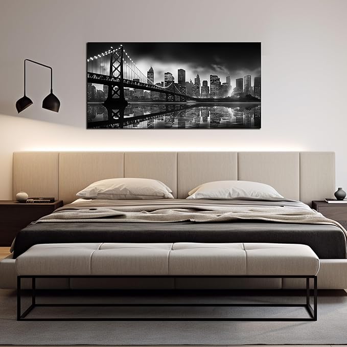 Brooklyn Bridge Wall Art for Living Room City Wall Decor for Bedroom Black Wall Decor for Office 20 x 40 Inch