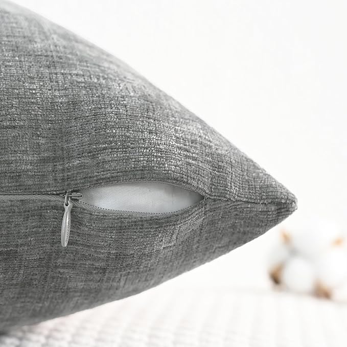 CaliTime Throw Pillow Covers Decorative 26 X 26 Inches Pack of 2 Cozy Chenille Cushion Cases for Couch Sofa Bed Living Room Home Medium Grey