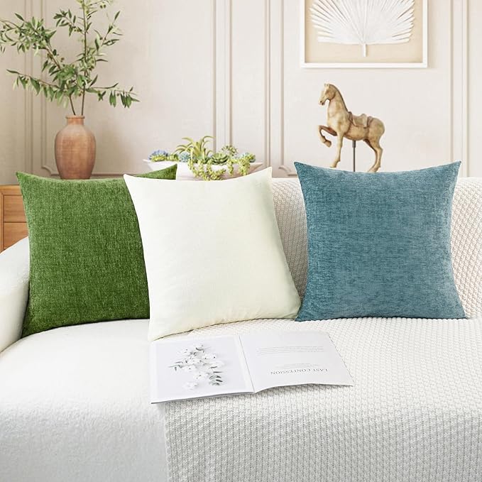 CaliTime Throw Pillow Covers Decorative 18 X 18 Inches Pack of 2 Cozy Chenille Cushion Cases for Couch Sofa Bed Living Room Home Forest Green