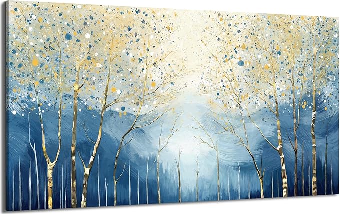 amatop Extra Large Wall Art for Living Room – Modern Forest Landscape Picture Abstract Nature Tree Scenery Canvas Art Prints Blue Wall Decor Oversized Horizontal Birch Artwork Bedroom Office 58x29 Inch
