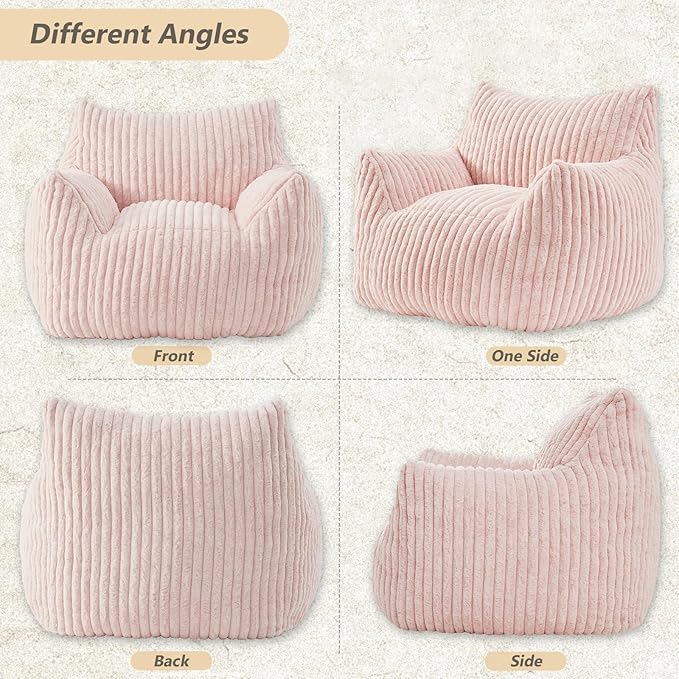 Giant Bean Bag Chairs for Adults Teens, Large Bean Bag Sofa Chairs with Filling Comfy Fuzzy BeanBag Chair with Armrests for Bedroom Living Room Reading