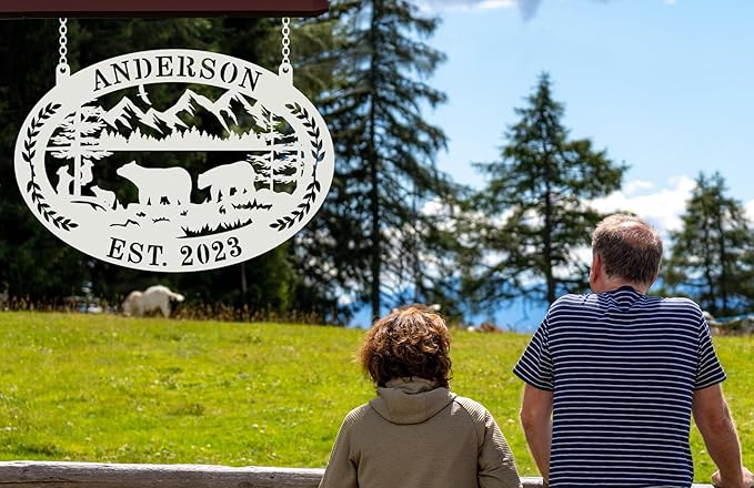 Custom Farmhouse Farm Sign, Custom Bear Monogram Name Sign, Ranch Sign, Outdoor Family Name Sign, Personalized Family Name Bear Metal Wall Sign, Personalized Rustic Name Sign