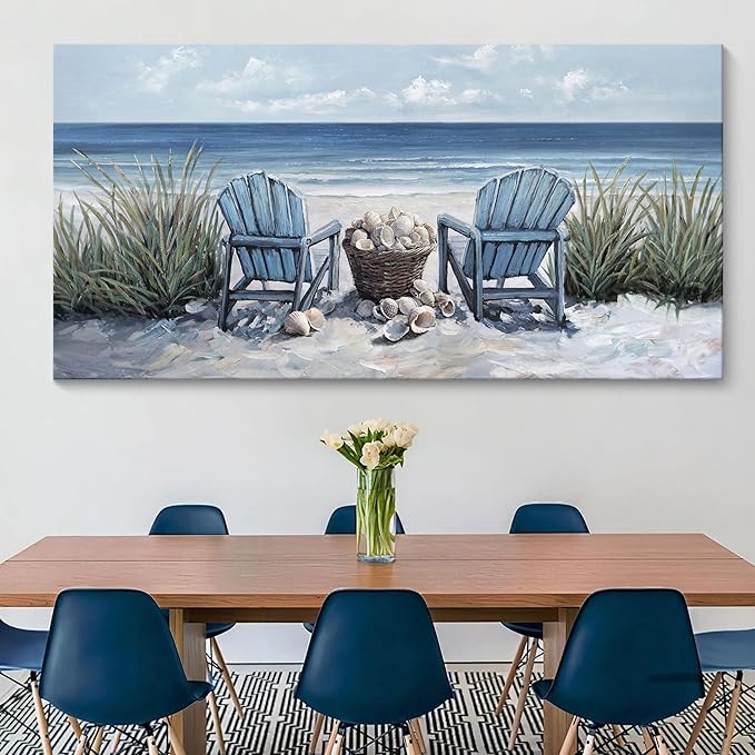 HGUAOA Coastal Wall Art - Large Landscape Wall Pictures for Living Room, Bedroom Pictures, Ocean Beach Artwork, Blue Wall Art, Above Bed Decor, Coastal Landscape Wall Art, Beach Pinting