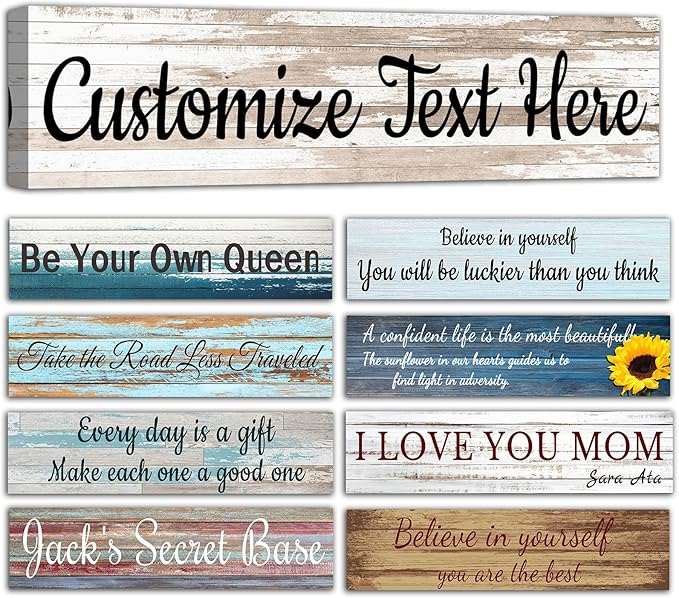 CHAOSETKEN Custom Text Sign Wall Art Personalized Family Quote Wall Decor Family Sign Canvas Prints Customized Wood Text Quote Pictures Rustic Farmhouse Decor Framed (16L x 4W)