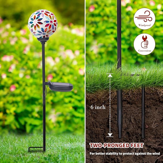 Afirst Solar Lights Outdoor Decorative - Solar Mosaic Garden Stakes Flower Decorative Lights Waterproof for Pathway Yard Lawn Decoration Multi