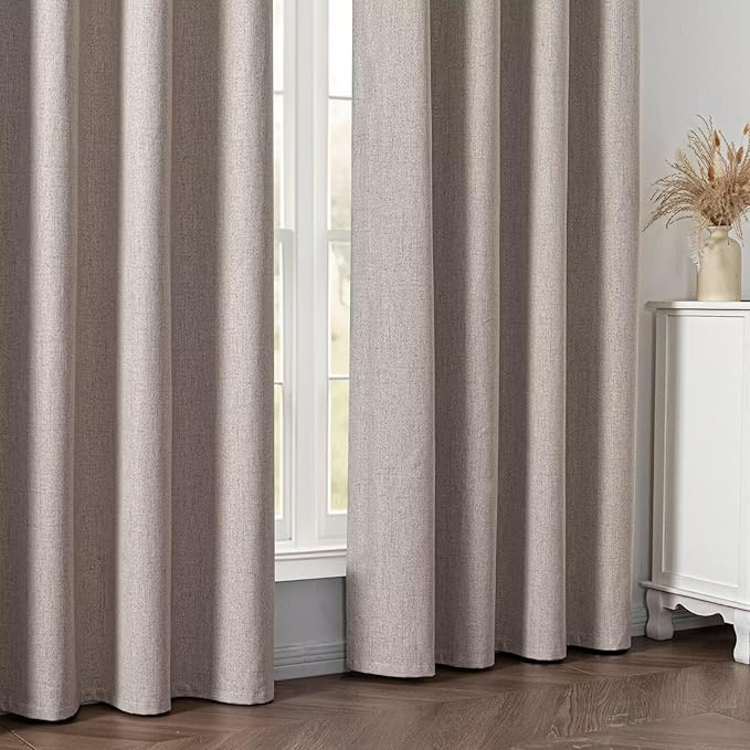 Blackout Curtains 108 Inches Long 2 Panels Set, 100% Black Out Textured Thermal Curtains, Grommet Privacy Light Blocking Drapes for Living Room Bedroom Luxury Decor(52W × 108L inch, Beige)