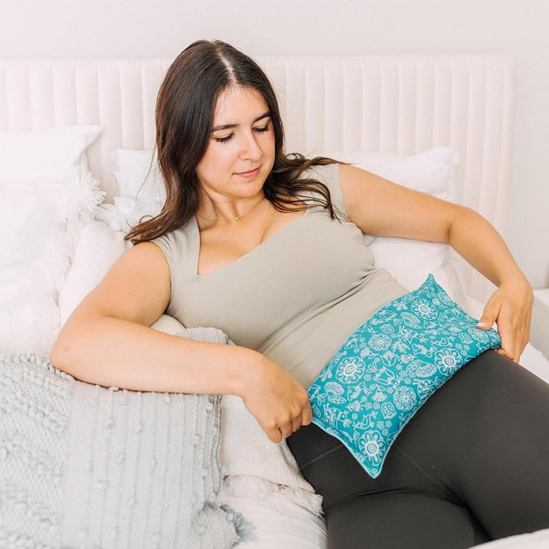 Large Microwave Heating Pad with Flax Seed, Scented or Unscented, Good For Back Pain or Cramps, Moist Heat Therapy or Ice Pack, Microwavable Bean Bag, 6" x 12" (Mustard Floral, Chamomile)