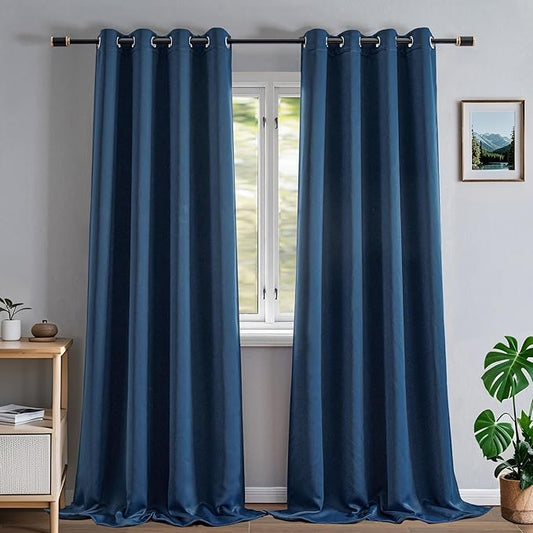 Blackout Curtains 108 Inches Long for Bedroom, Thermal Insulated Blackout Curtains 2 Panels Set, Solid Grommet Privacy Room Darkening Drapes for Living Room Windows(W52 x L108, Navy Blue)
