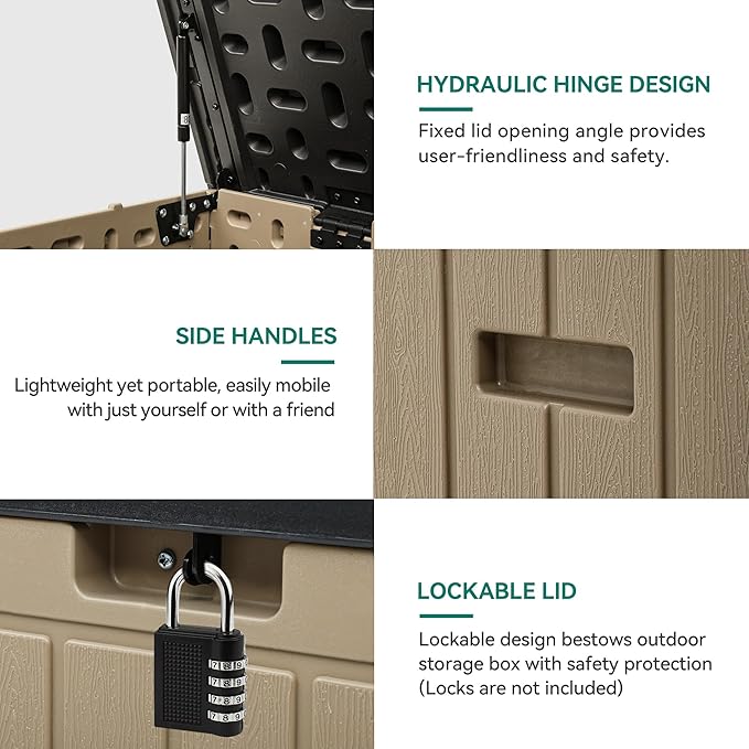YITAHOME 90 Gallon Double-Wall Deck Box with Side Handles, Outdoor Large Storage for Patio Furniture Cushions, Garden Pool Accessories, Water Resistant & Lockable