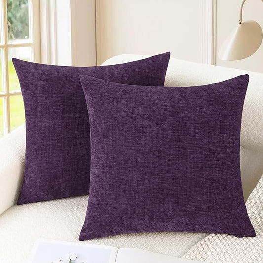 CaliTime Throw Pillow Covers Decorative 20 X 20 Inches Pack of 2 Cozy Chenille Cushion Cases for Couch Sofa Bed Living Room Home Plum Purple