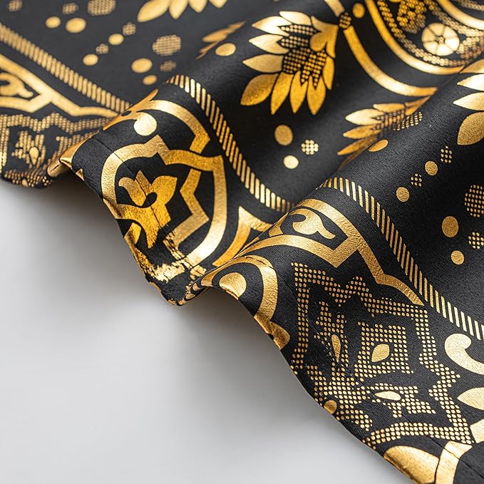 Grommets Blackout Long Window Curtains Black Gold-52W*84L 2PCS Drapes for Bedroom