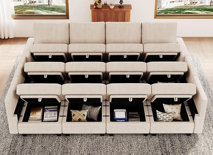 Belffin Oversized 12 Seat Modular Sectional Sleeper Sofa Convertible Sleeper Sofa with Storage Seat Large Corduroy Modular Sectional Couch for Living Room Beige