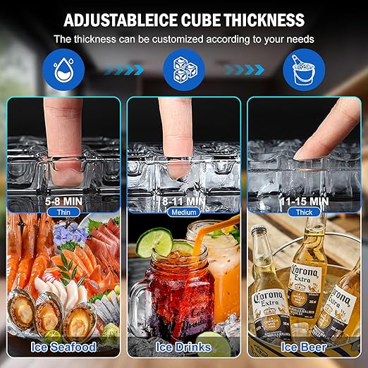 Commercial Ice Maker Machine 130 LBS/24H, 45 Ice Trays Freestanding & Undercounter Ice Machine Stainless Steel with 20 LBS Ice Storage Capacity, Ice Maker with Water Line and Filter, Dual Water Inlet