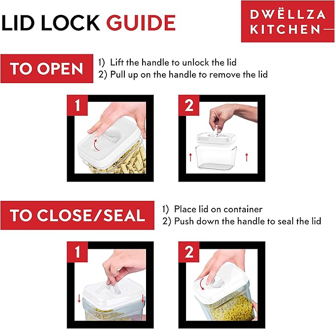 DWËLLZA KITCHEN Airtight Food Storage Containers with Lids – 6 Pieces All Same Size - Pantry Container for Spices, Candy, Nuts, Coffee and Tea, Clear Plastic BPA-Free, Keeps Food Fresh & Dry