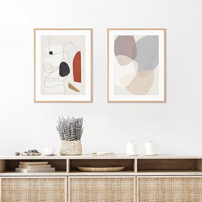 22x28 Poster Frame Set of 2 Natural Solid Oak Photo Frames with 18x24 Removable Mat Wall Hanging Large Handcrafted Frame with HD Plexiglass Wall and Tabletop Display Large Picture Frame