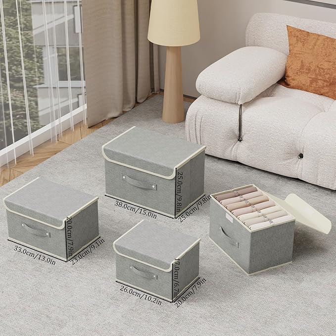Fabric Storage Bins Cube Organizers with Flip-Top Lid and Handles,Storage Boxes for Organizing Home,Office,and Closet,Grey,3 Pack 15 x 9.8 x 9.8 in