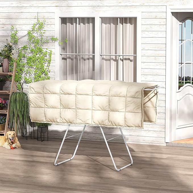 APEXCHASER Clothes Drying Rack, Oversized Drying Rack Clothing with Height-Adjustable, Foldable Gullwings Metal Laundry Rack, Indoor Outdoor Use, No Assembly, White