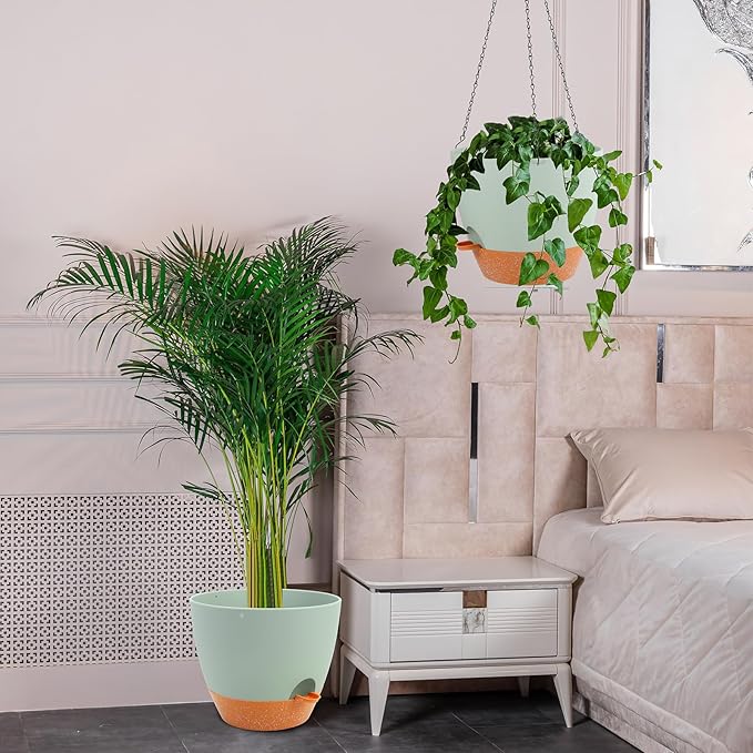 GARDIFE Large Hanging Planter, 12 inch Hanging planters for Indoor. Outdoor Plants, Self Watering Plant Pot, Plant Hanger, Green