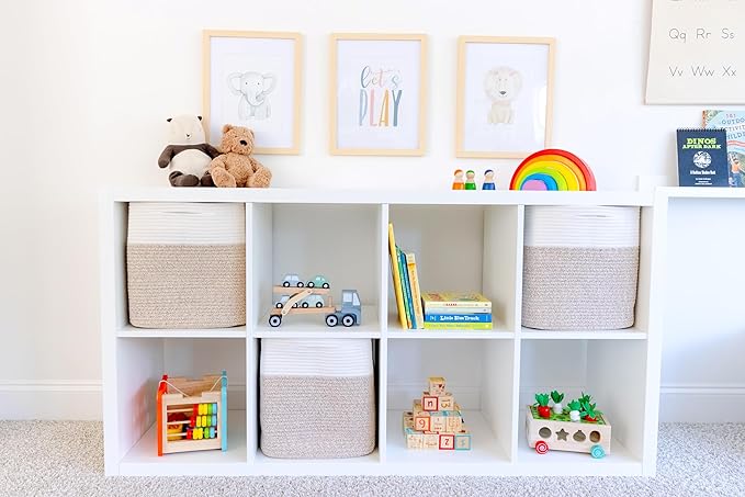 NaturalCozy 13x15x13 Kallax Storage Cubes Bins, 3 Pack | Cotton Rope Cube Storage Bin Woven Baskets for Organizing | Kallax Insert Storage Baskets for Shelves Organizer, Kids Toy, Closet Baby Nursery