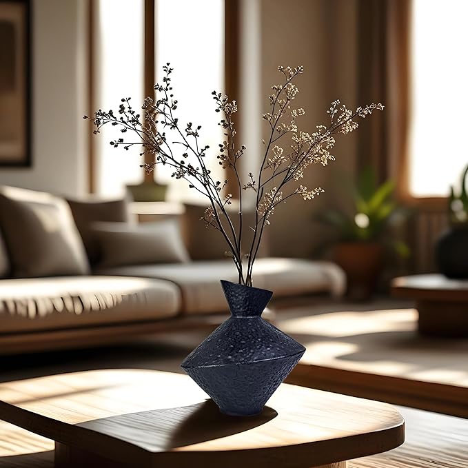 Cast Iron Decorative Vase, Dried Flower Rustic Vases, Wabi Sabi Vase for Modern Home Decor, Living Room, Shelf Decor, Enterway, Wedding, Office, Table, Bedroom, Kitchen, 8.86" H (Black)