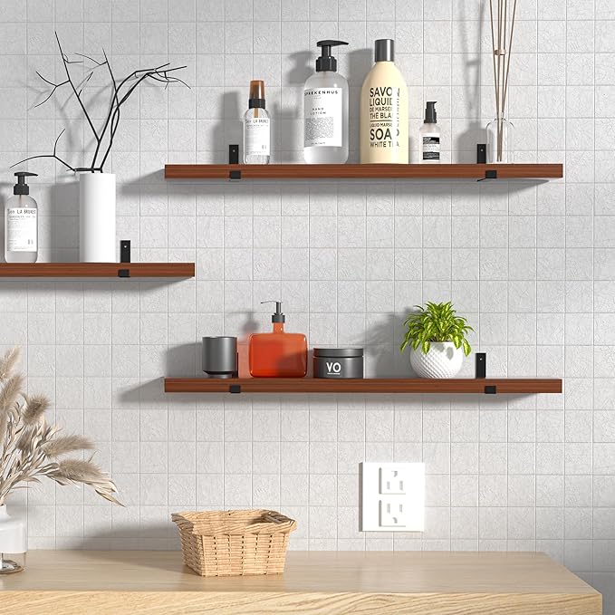 CONSDAN Floating Shelf for Wall Mounted Book Shelf Hanging Shelves Floating Bookshelf for Bedroom, Bathroom, Living Room, Kitchen USA Grown Solid Hardwood, Dark Maple 60x7.5x1.5 in