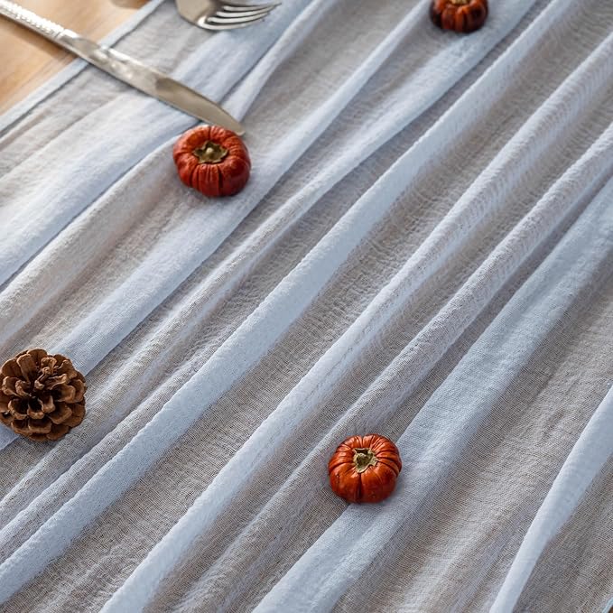 3pcs Light Blue Gauze Rustic Cheesecloth Table Runner 120 Inch 10 FT for Wedding Baby Shower Bridal Shower Birthday Engagement Garden Outdoor Party Long Sheer Boho Decorations