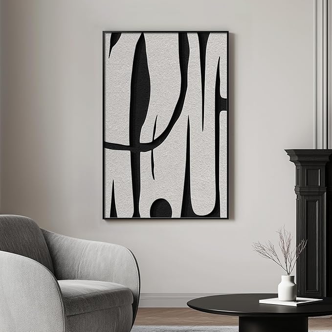 Framed Black and White Abstract Wall Art, Modern Large Canvas Paintings Artwork for Walls, Minimalist Abstract Lines Art Prints Pictures for Living Room Hallway Bedroom Office Bathroom Art Wall Decor 24x36 Inch