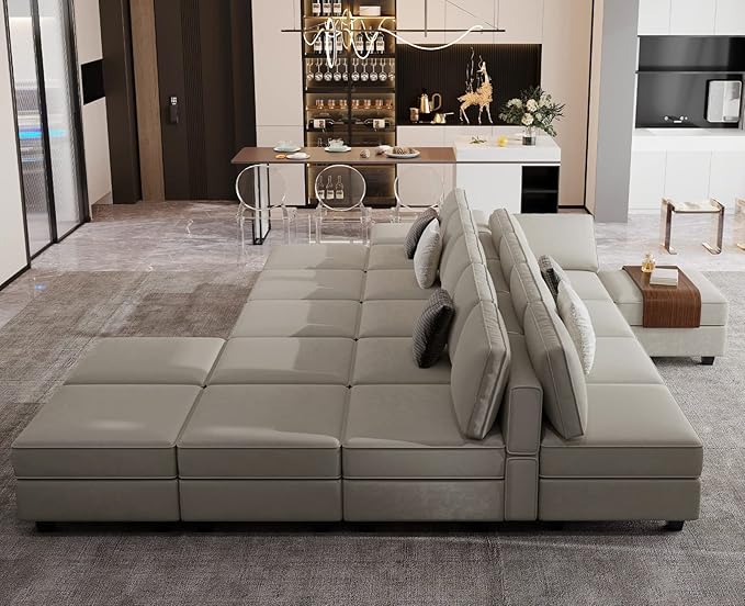 Belffin Modular Sectional Sofa with Storage Seats Velvet L Shaped Corner Couch Convertible Sectional Sofa with Chaise (Grey, L Shape-1)…