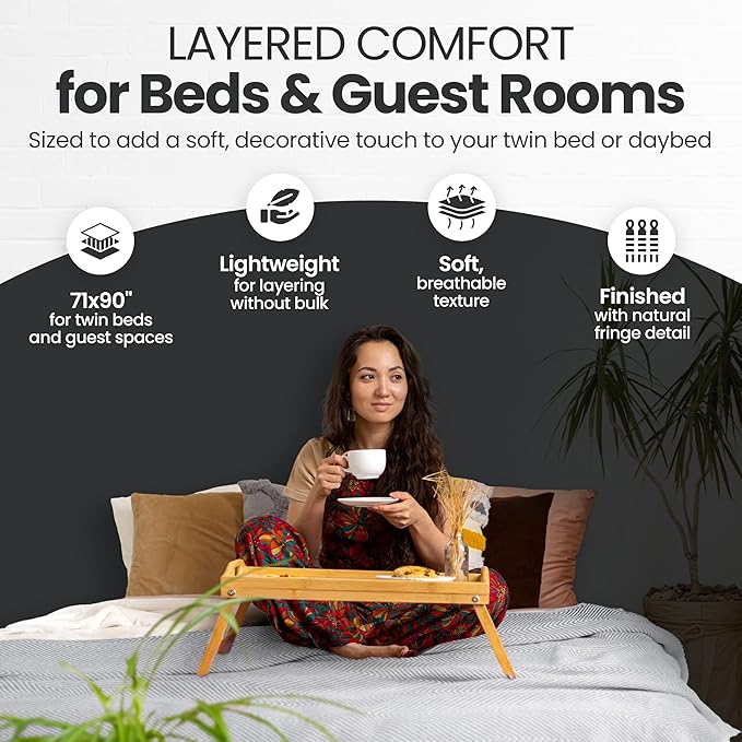 Gold Case Throw Blanket for Bed – 100% Recycled Turkish Cotton Bed Blanket – Decorative Throw Cotton Blankets for Living Room & Bedroom – Woven Twin Blankets - 71x90 - Elegant Beige