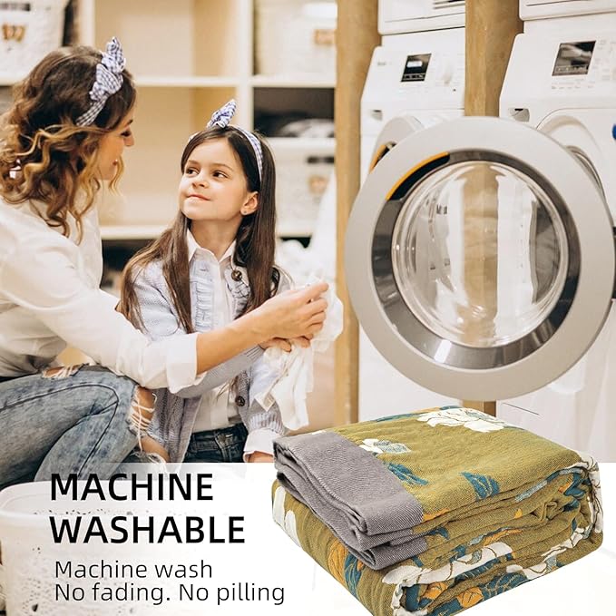 Boho Throw Blanket for Bed - 100% Pure Cotton Ultra Soft Rustic Quilt - Farmhouse Decor Bed Blankets, All Season Rustic Throw for Sofa Couch Chair(80''x 90'', Flower Branch)