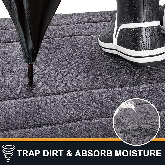 PURRUGS Dirt Trapping Door Mat 20in x 31.5in, Non-Slip/Skid Machine Washable Entryway Rug, Dog Doormat, Super Absorbent Welcome Mat for Muddy Wet Shoes and Paws, Grey