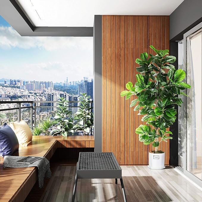 6ft Artificial Fiddle Leaf Fig Tree (72in) with Plastic Nursery Pot Faux Tree, Ficus Lyrata Fake Plant for Office House Farmhouse Living Room Home Decor (Indoor/Outdoor)