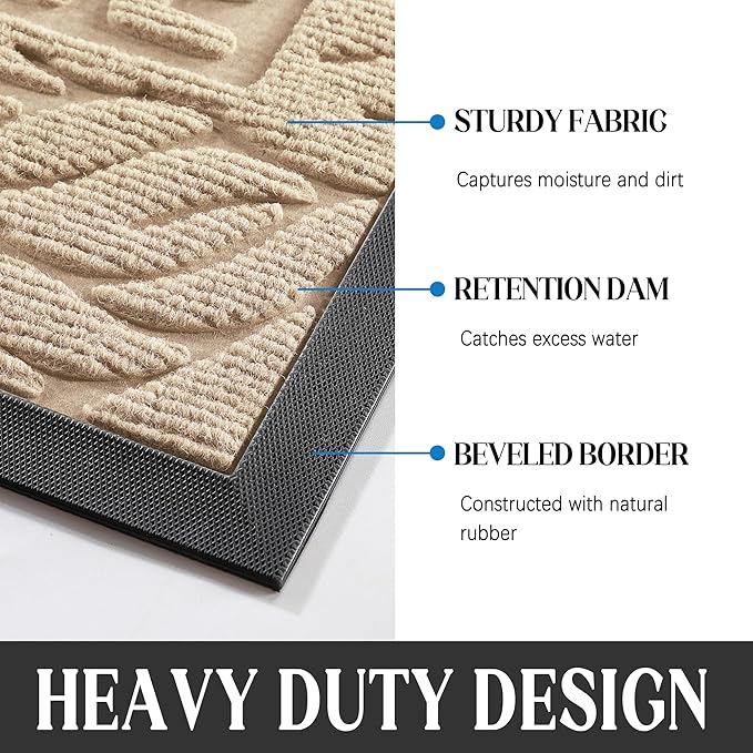 Yimobra Door Mat Indoor Outdoor Entrance, Non Slip Welcome Front Doormats, Heavy Duty Rubber Backing, Stain and Fade Resistant, Low Profile, Easy Clean Patio Garage Floor Mats, 47 x 32, Beige