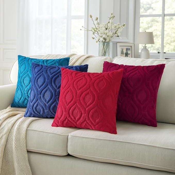 decorUhome Fall Throw Pillow Covers 22x22 Inch Set of 2, Soft Plush Decorative Faux Fur Navy Blue Solid Couch Pillow Covers, Accent Farmhouse Neutral Square Euro Pillow Cases for Sofa Bed Living Room